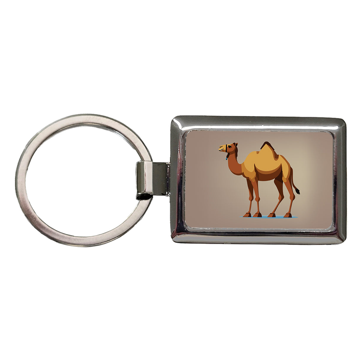 Camel Standing Rectangle Metal Keychain