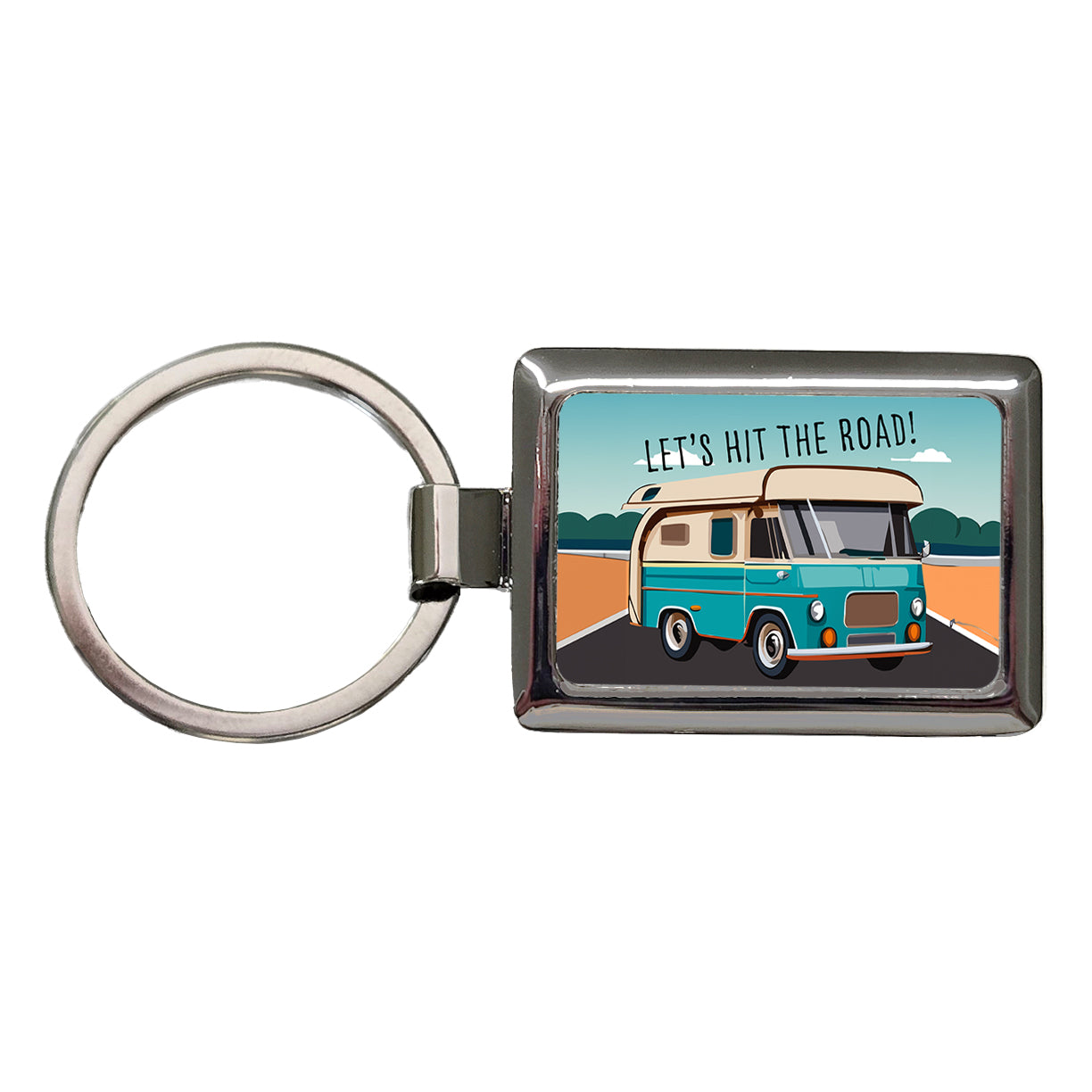 Camper RV Retro Vintage Traveling Hit the Road Camping Rectangle Metal Keychain
