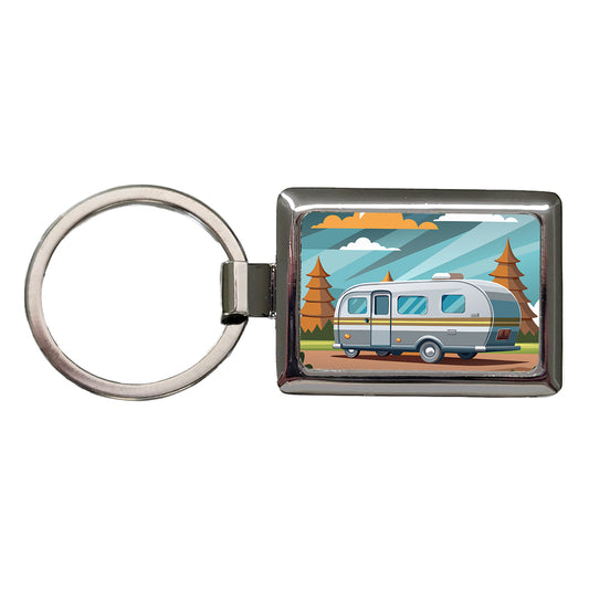 Camper RV Trailer Traveling Road Trip Rectangle Metal Keychain