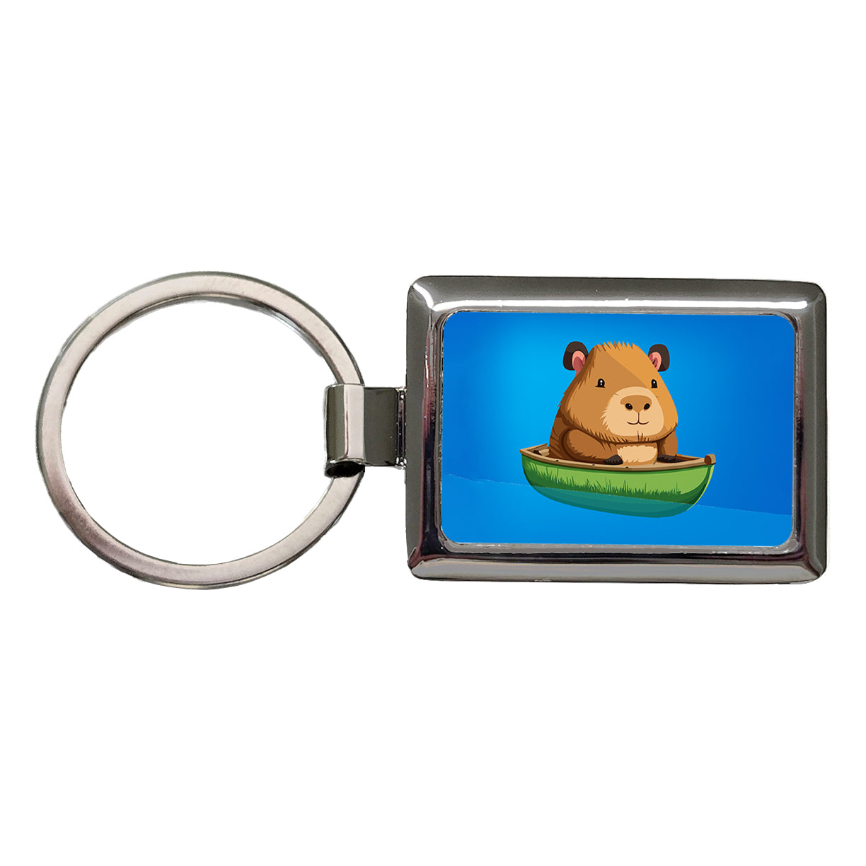 Capybara Canoeing Canoe Funny Rectangle Metal Keychain