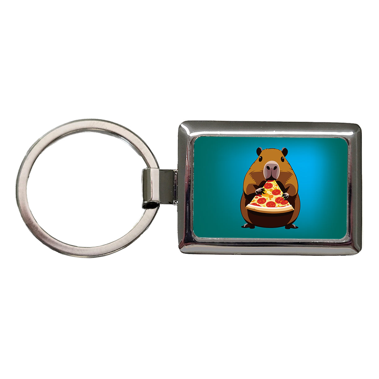 Capybara Eating Pizza Funny Rectangle Metal Keychain