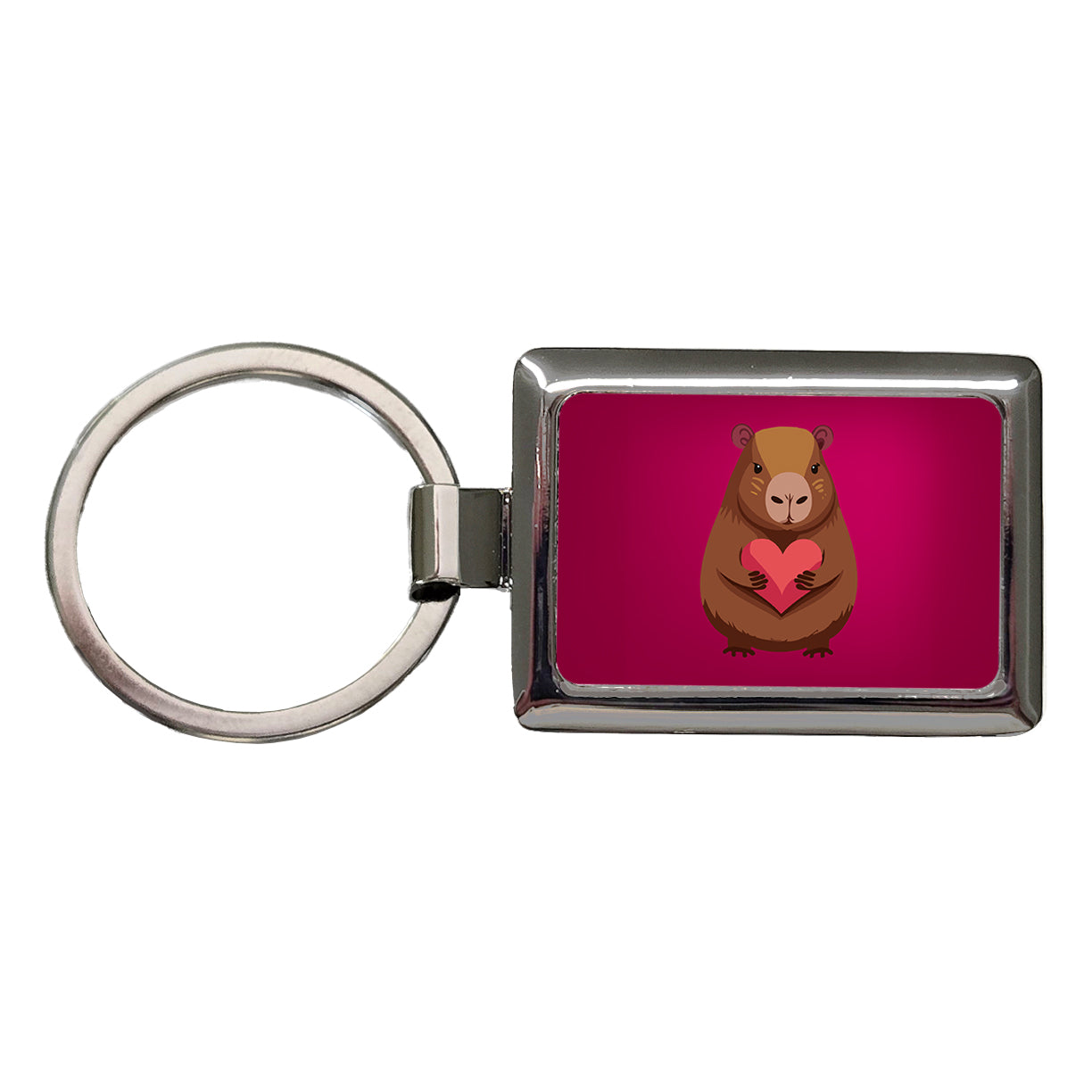 Capybara Love Holding Heart Valentines Day Anniversary Rectangle Metal Keychain