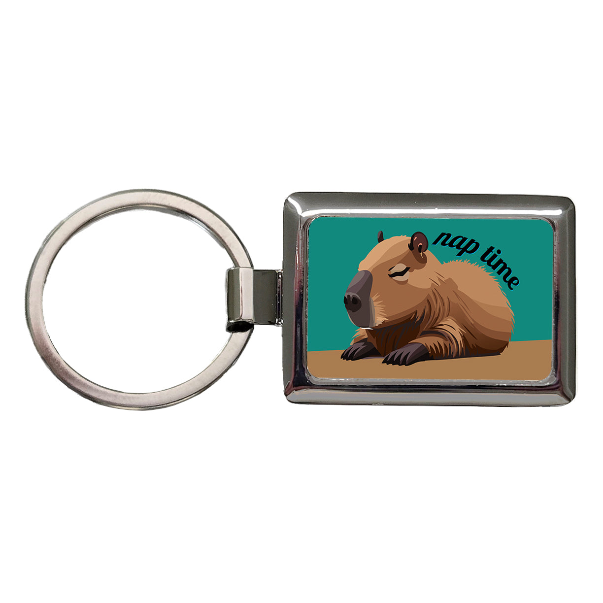Capybara Nap Time Napping Sleeping Tired Rectangle Metal Keychain