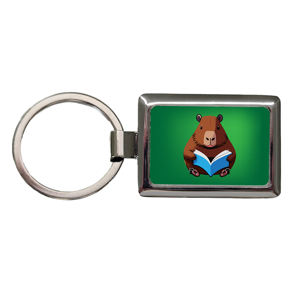 Capybara Reading Book Reader Rectangle Metal Keychain