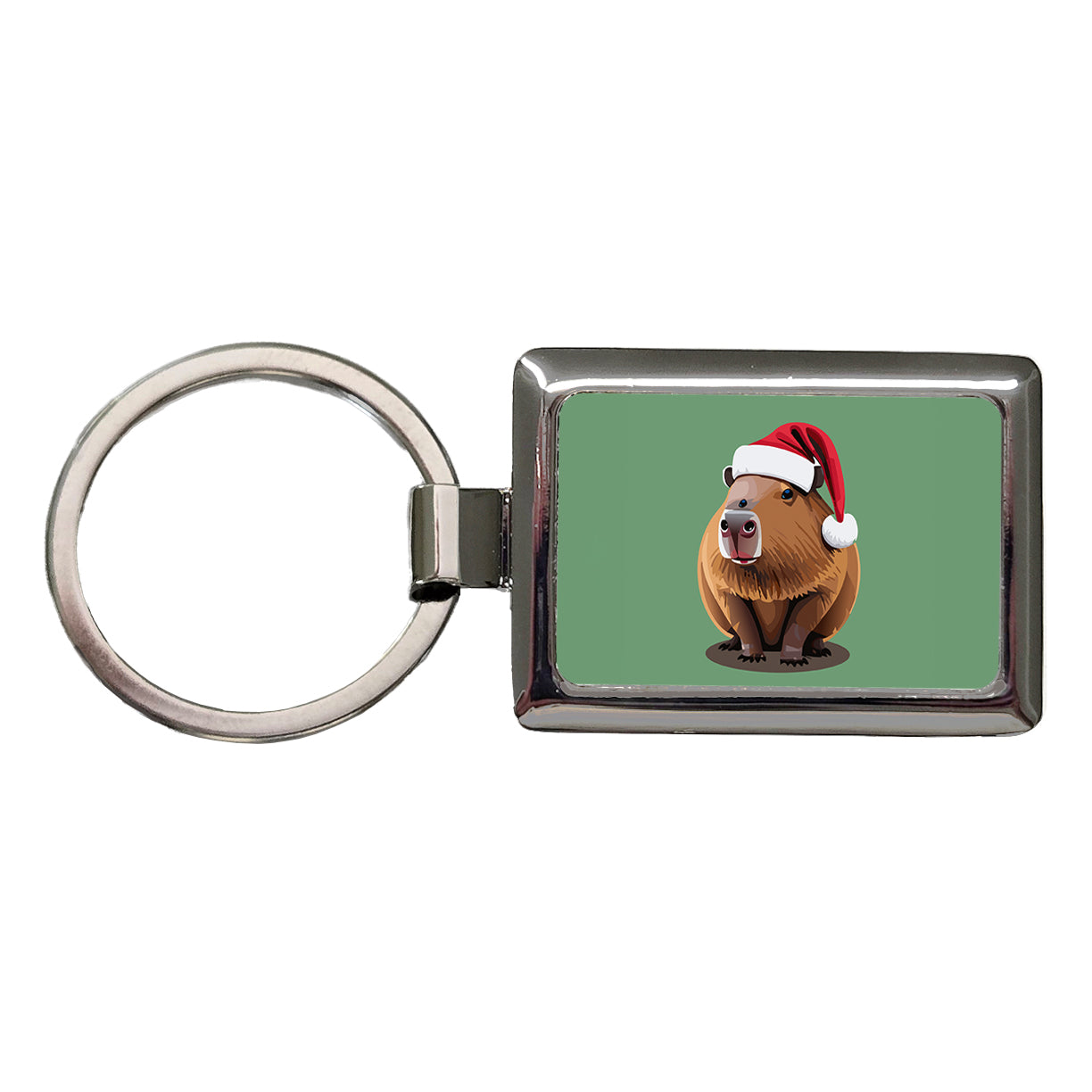 Capybara Santa Hat Christmas Rectangle Metal Keychain