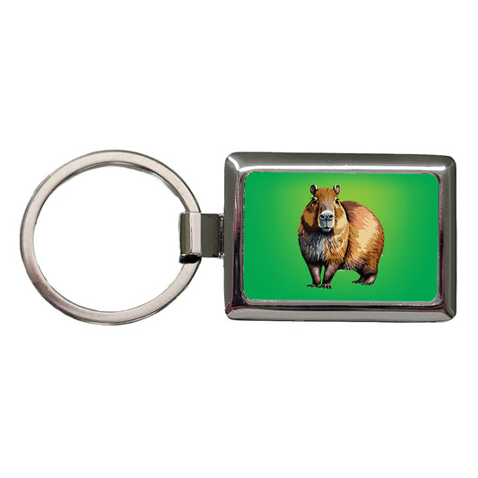 Capybara Standing Rectangle Metal Keychain