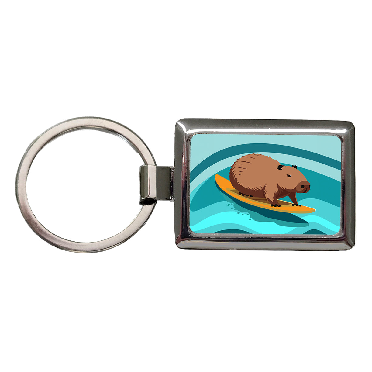 Capybara Surfing Surfer Ocean Funny Rectangle Metal Keychain