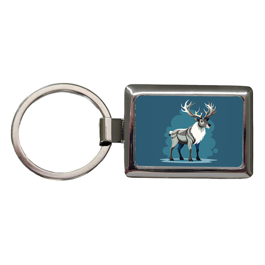 Caribou Reindeer Rectangle Metal Keychain