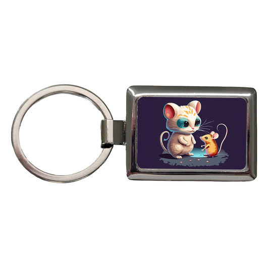 Cat and Mouse Playing Rectangle Metal Keychain