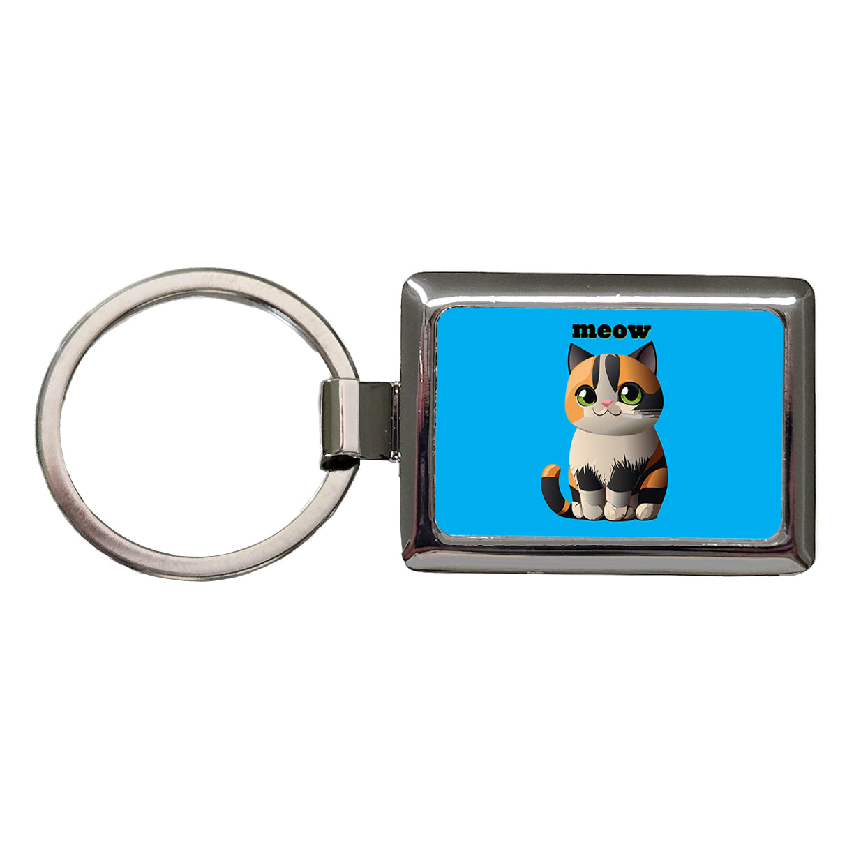 Cat Cute Meow Rectangle Metal Keychain