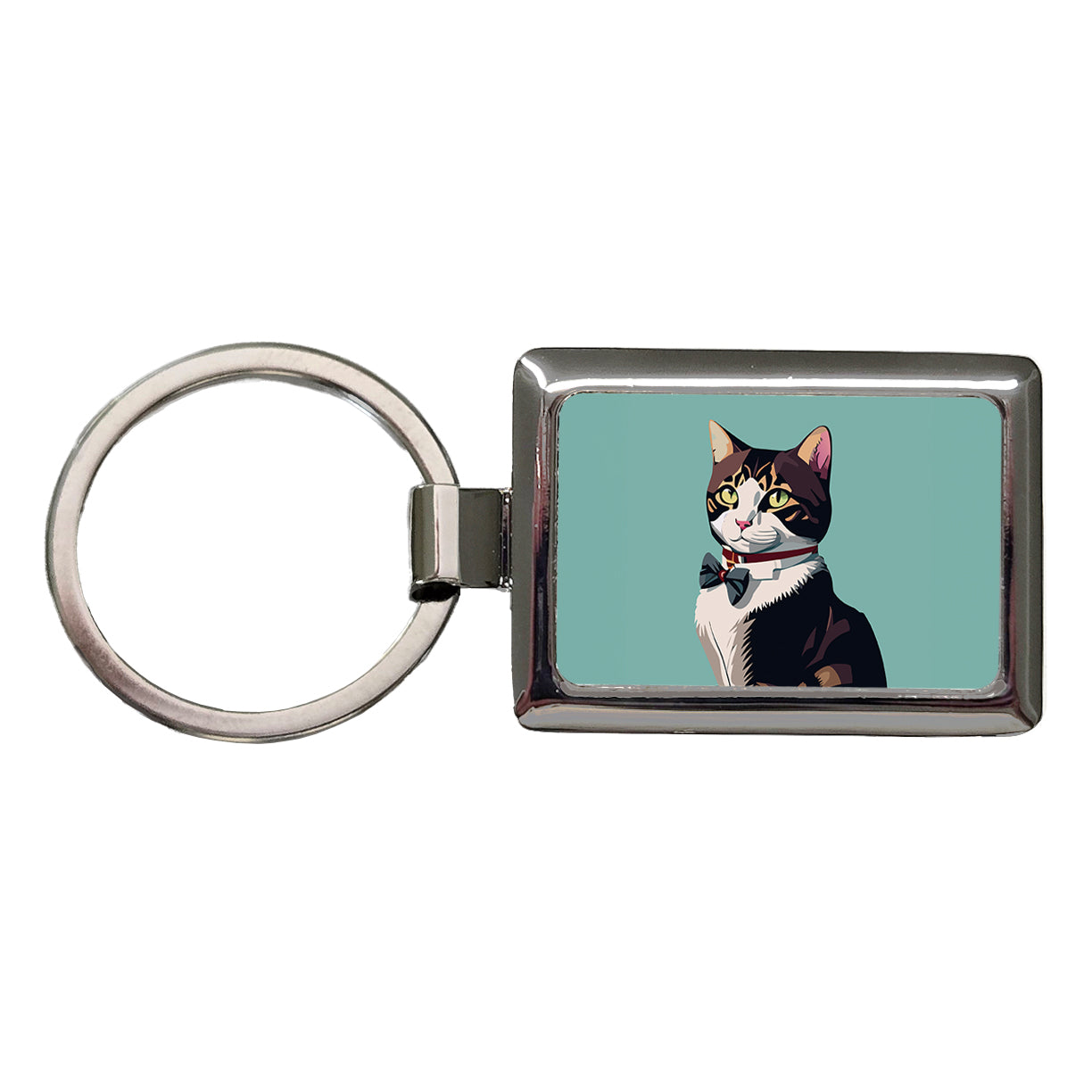 Cat Fancy with Bowtie Rectangle Metal Keychain