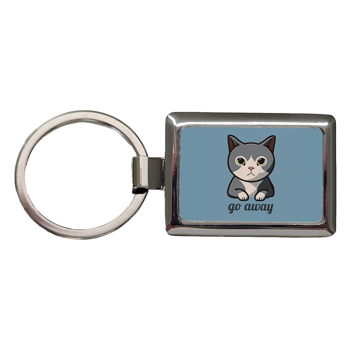 Cat Gray Go Away Funny Rectangle Metal Keychain