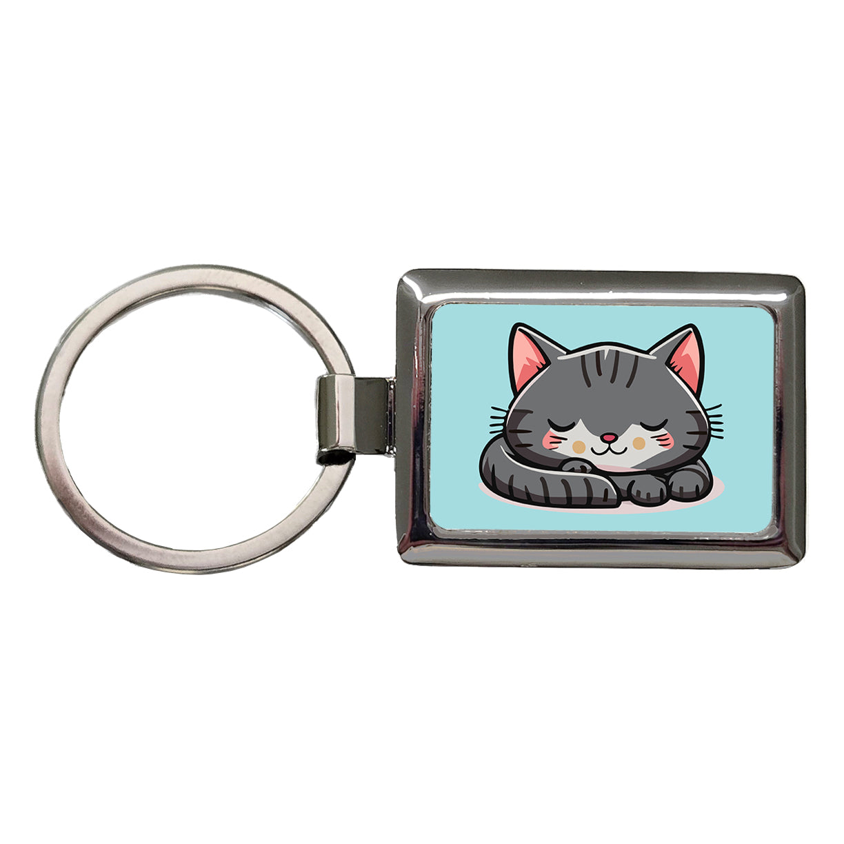Cat Gray Sleeping Rectangle Metal Keychain