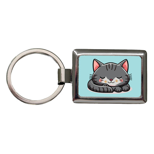 Cat Gray Sleeping Rectangle Metal Keychain