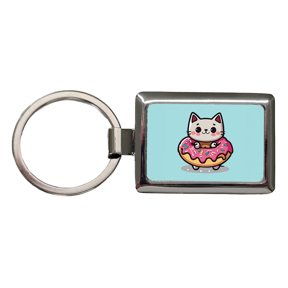 Cat Kawaii Cute in Donut Rectangle Metal Keychain