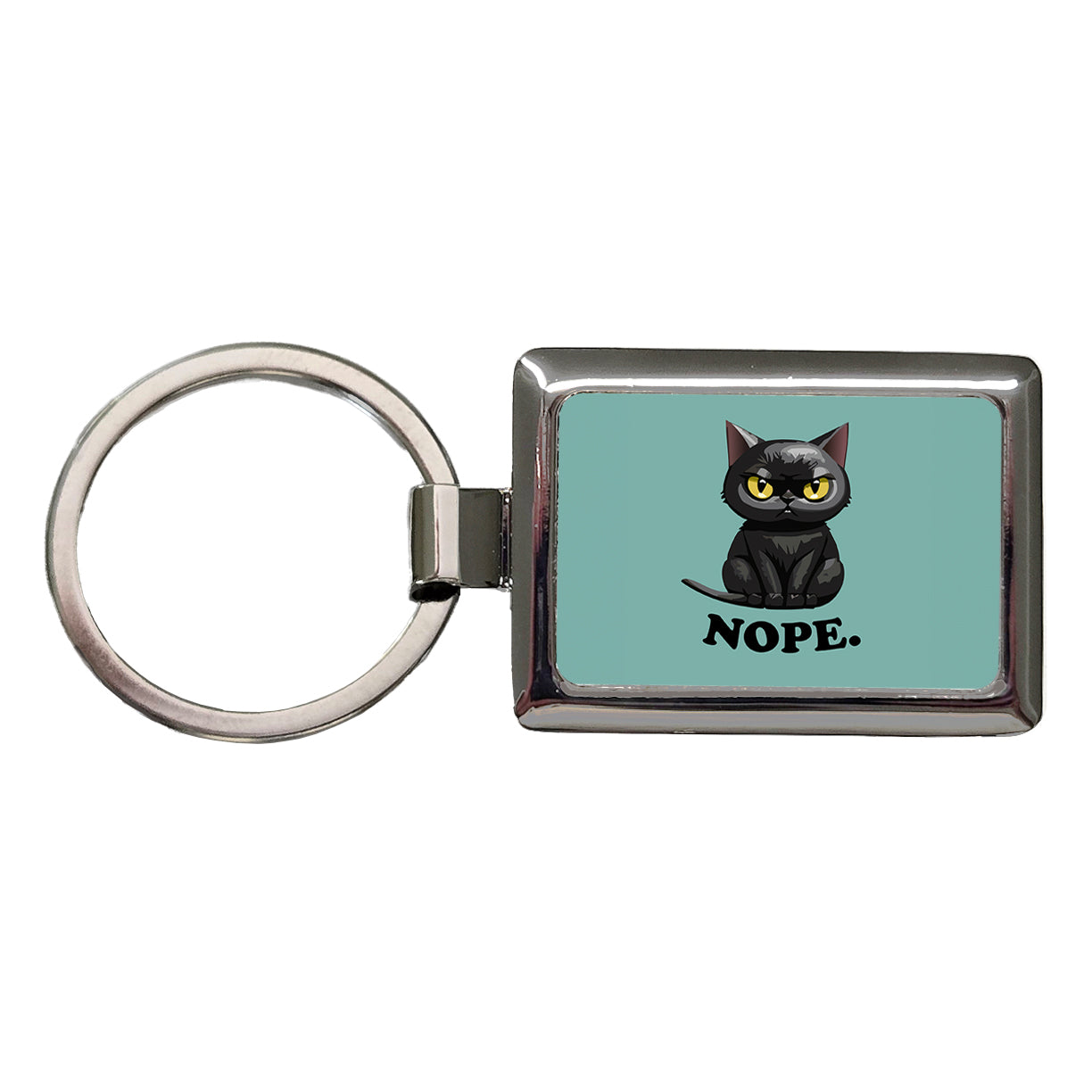 Cat Nope Funny Black Rectangle Metal Keychain