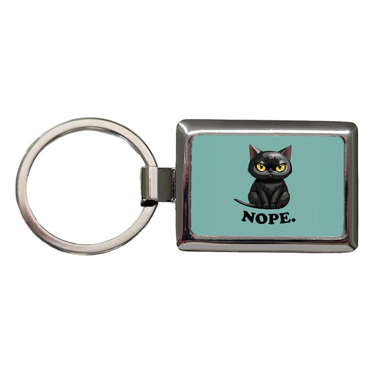 Cat Nope Funny Black Rectangle Metal Keychain