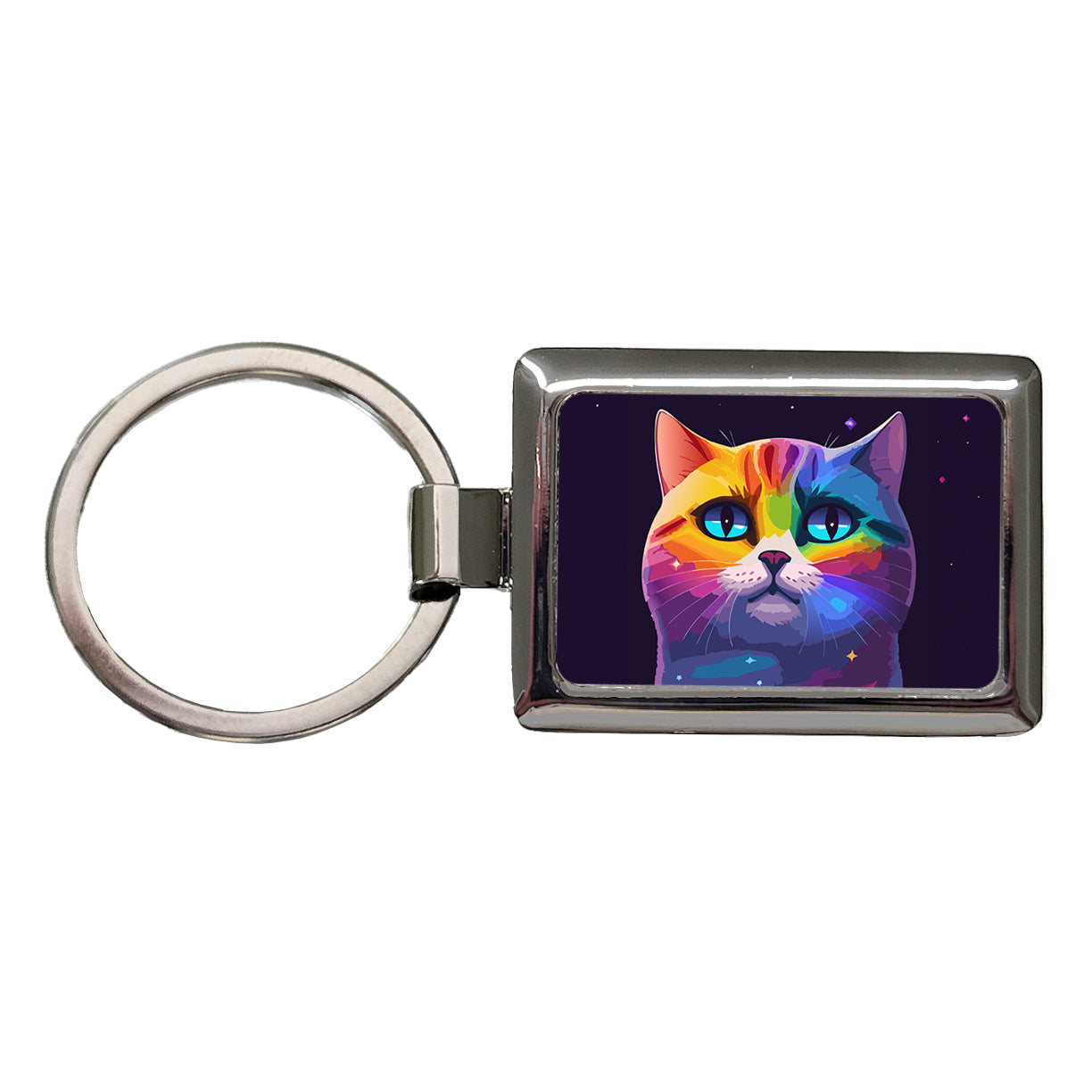 Cat Rainbow in Space Stunning Rectangle Metal Keychain