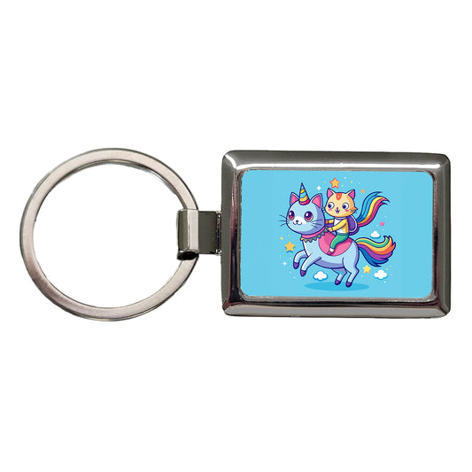 Cat Riding Caticorn Unicorn Funny Rectangle Metal Keychain