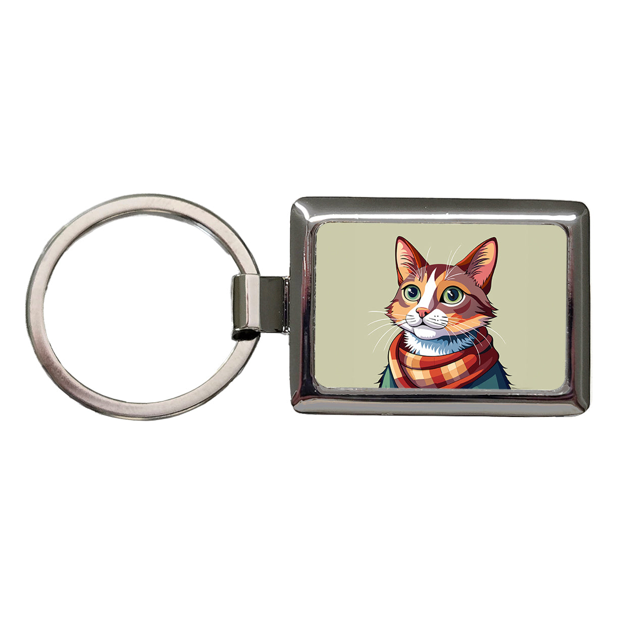 Cat Wearing Scarf Rectangle Metal Keychain