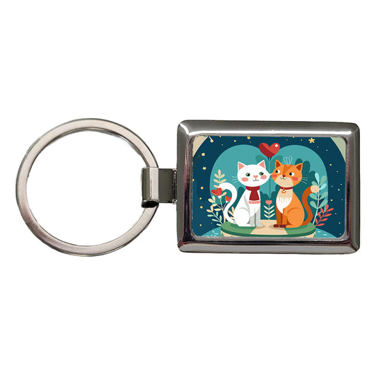 Cats in Love Anniversary Wedding Valentines Day Rectangle Metal Keychain