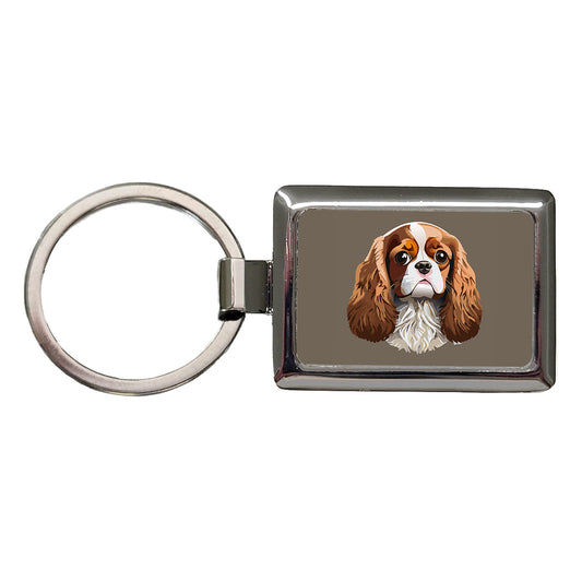 Cavalier King Charles Spaniel Dog Face Rectangle Metal Keychain