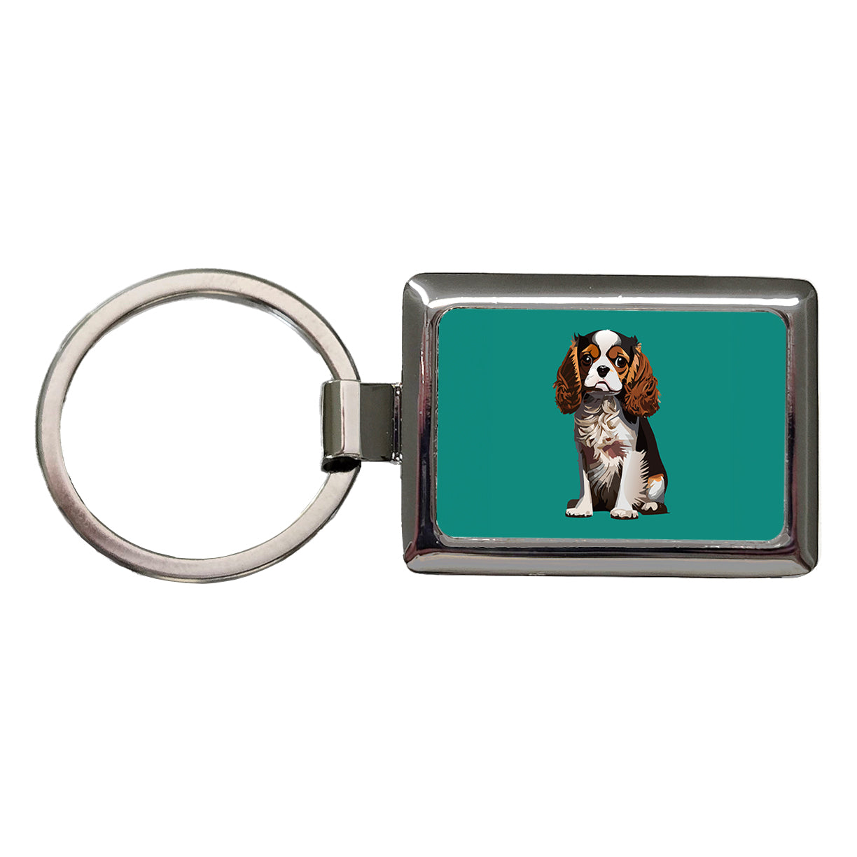 Cavalier King Charles Spaniel Dog Tricolour Tricolor Rectangle Metal Keychain