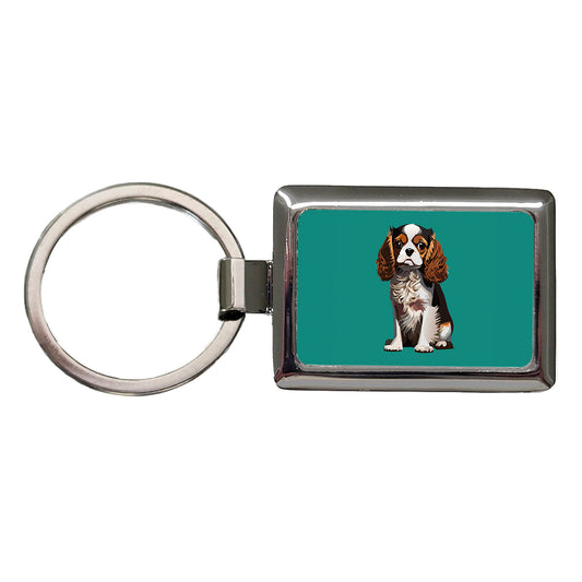 Cavalier King Charles Spaniel Dog Tricolour Tricolor Rectangle Metal Keychain