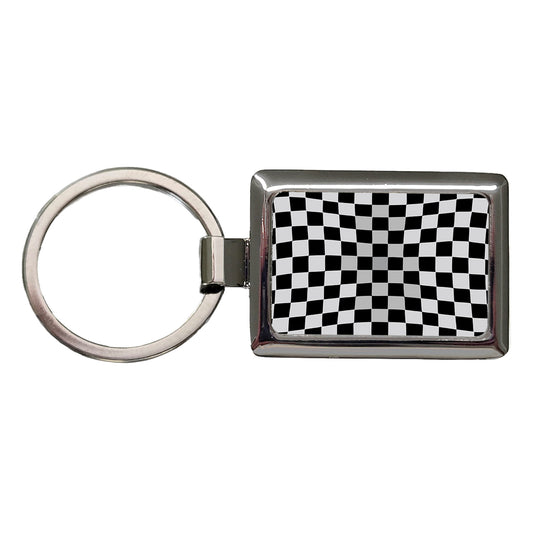 Checkered Flag Black White Rectangle Metal Keychain