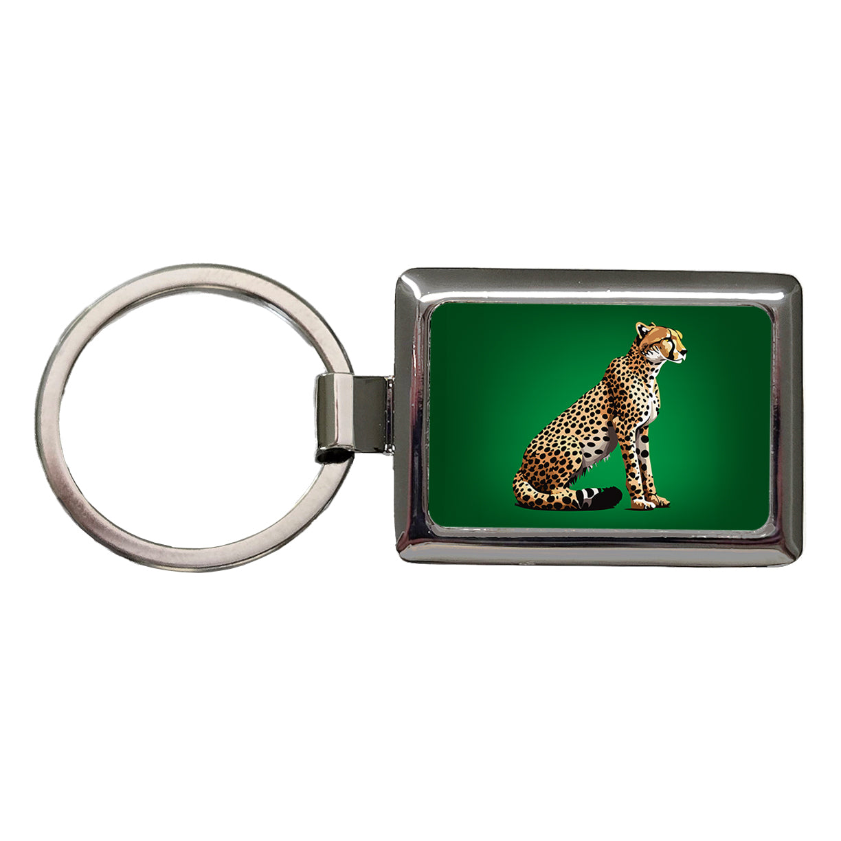 Cheetah Sitting Profile Big Cat Rectangle Metal Keychain