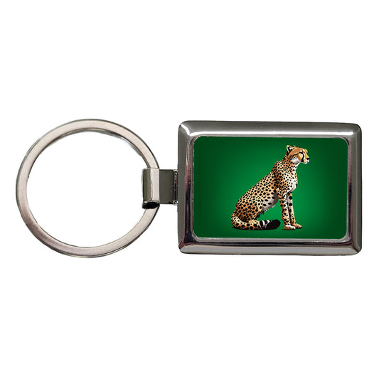 Cheetah Sitting Profile Big Cat Rectangle Metal Keychain