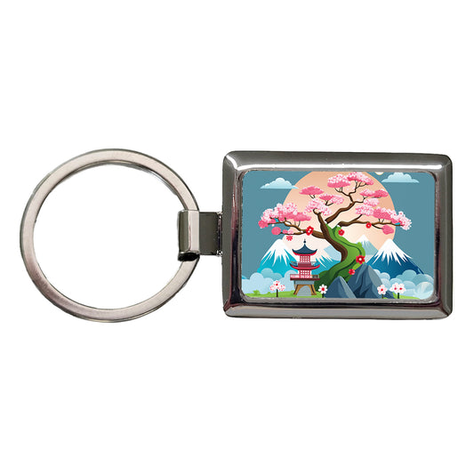 Cherry Blossom Tree Japanese Garden Rectangle Metal Keychain