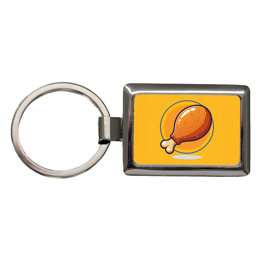 Chicken Drumstick Rectangle Metal Keychain