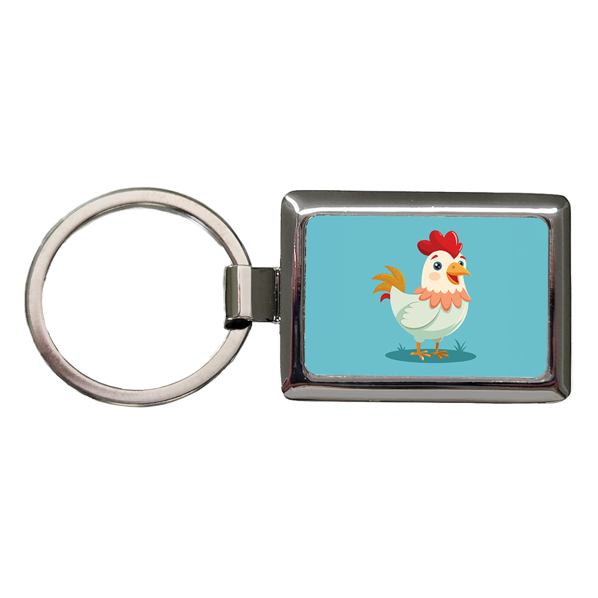 Chicken Rooster Happy Rectangle Metal Keychain