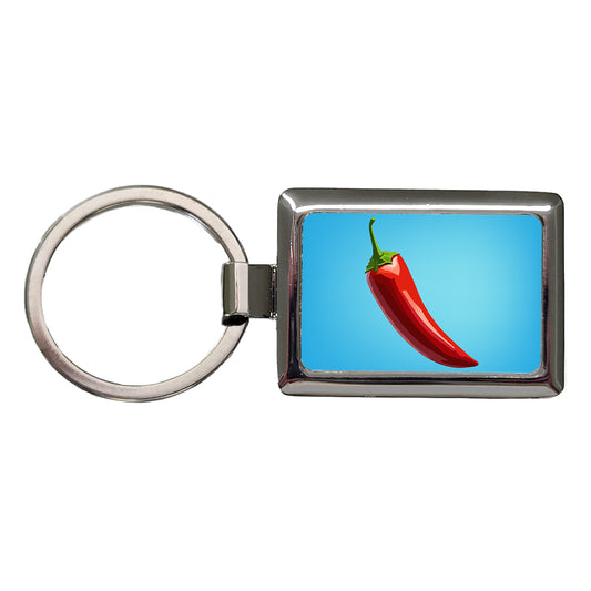 Chili Pepper Red Rectangle Metal Keychain