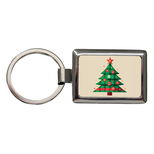 Christmas Tree Plaid Rectangle Metal Keychain