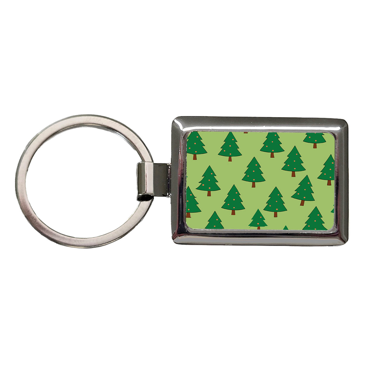 Christmas Trees Green Pattern Rectangle Metal Keychain