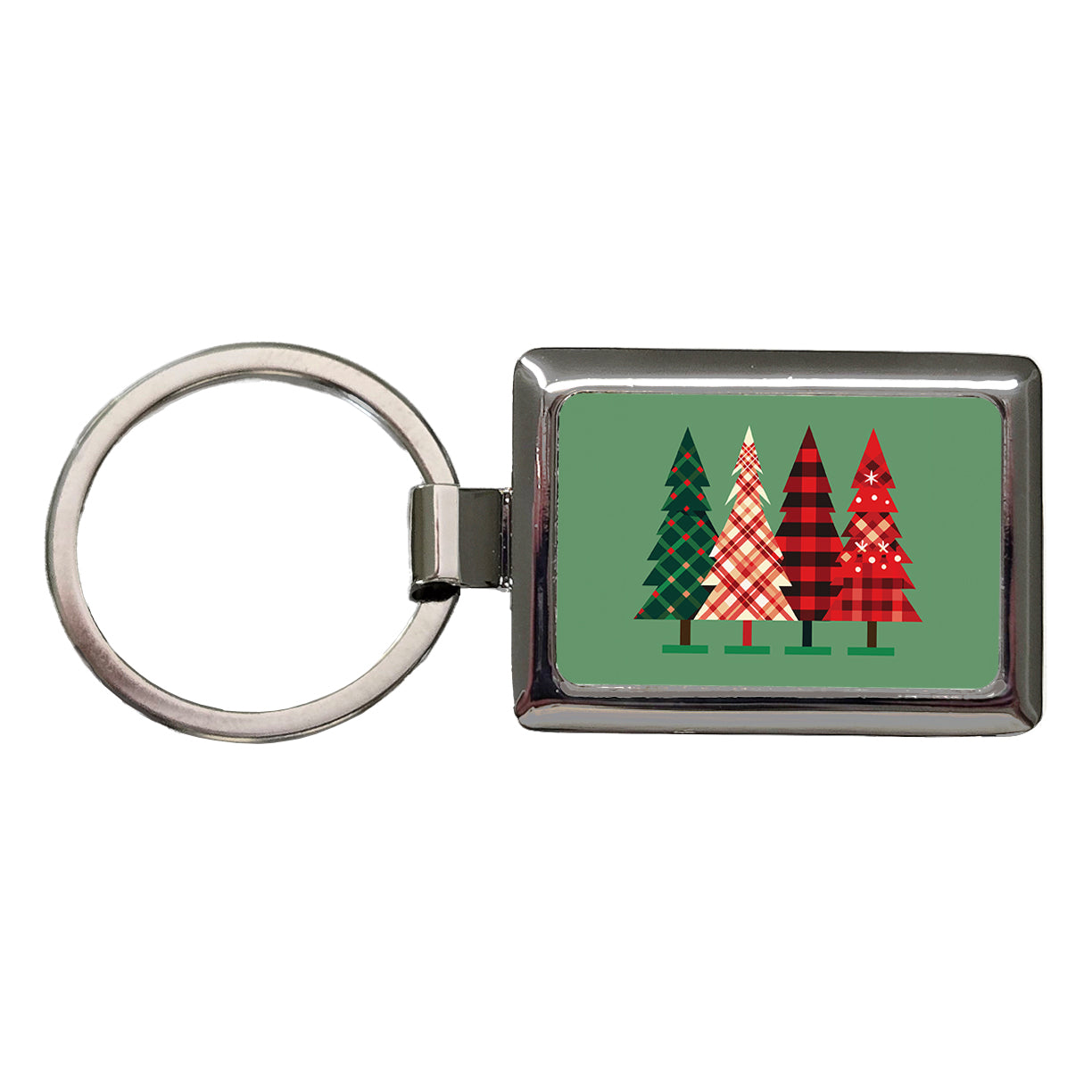 Christmas Trees Plaid Modern Cute Rectangle Metal Keychain