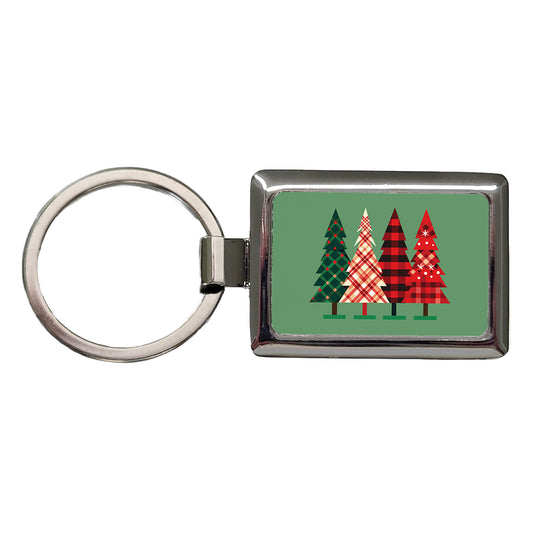 Christmas Trees Plaid Modern Cute Rectangle Metal Keychain