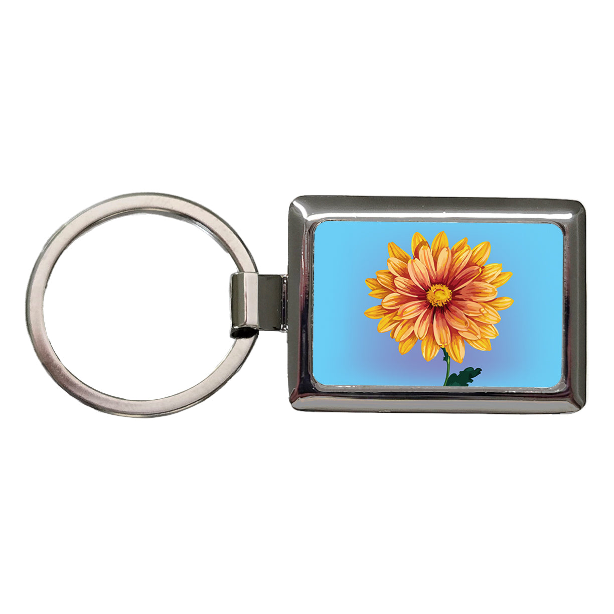 Chrysanthemum Mum Flower Yellow Watercolor Rectangle Metal Keychain