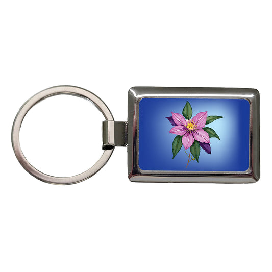 Clematis Flower Purple Watercolor Rectangle Metal Keychain