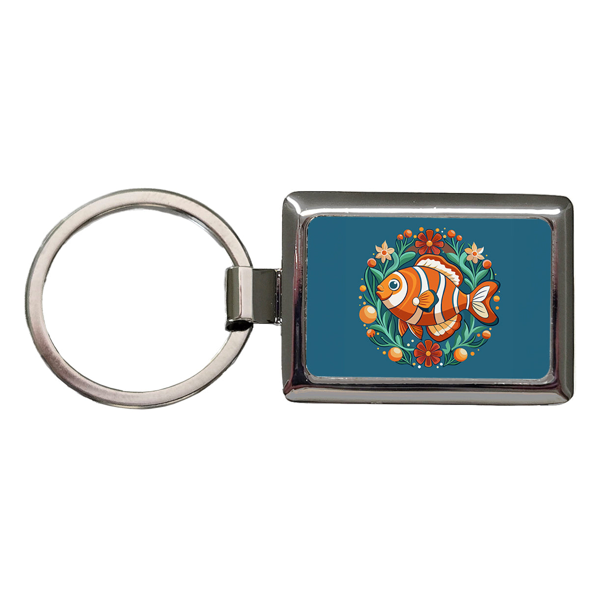 Clownfish Floral Flowers Rectangle Metal Keychain