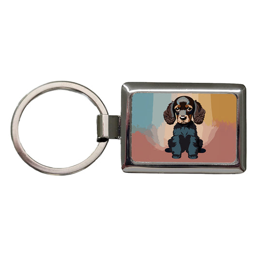 Cocker Spaniel Dark Sitting Rectangle Metal Keychain