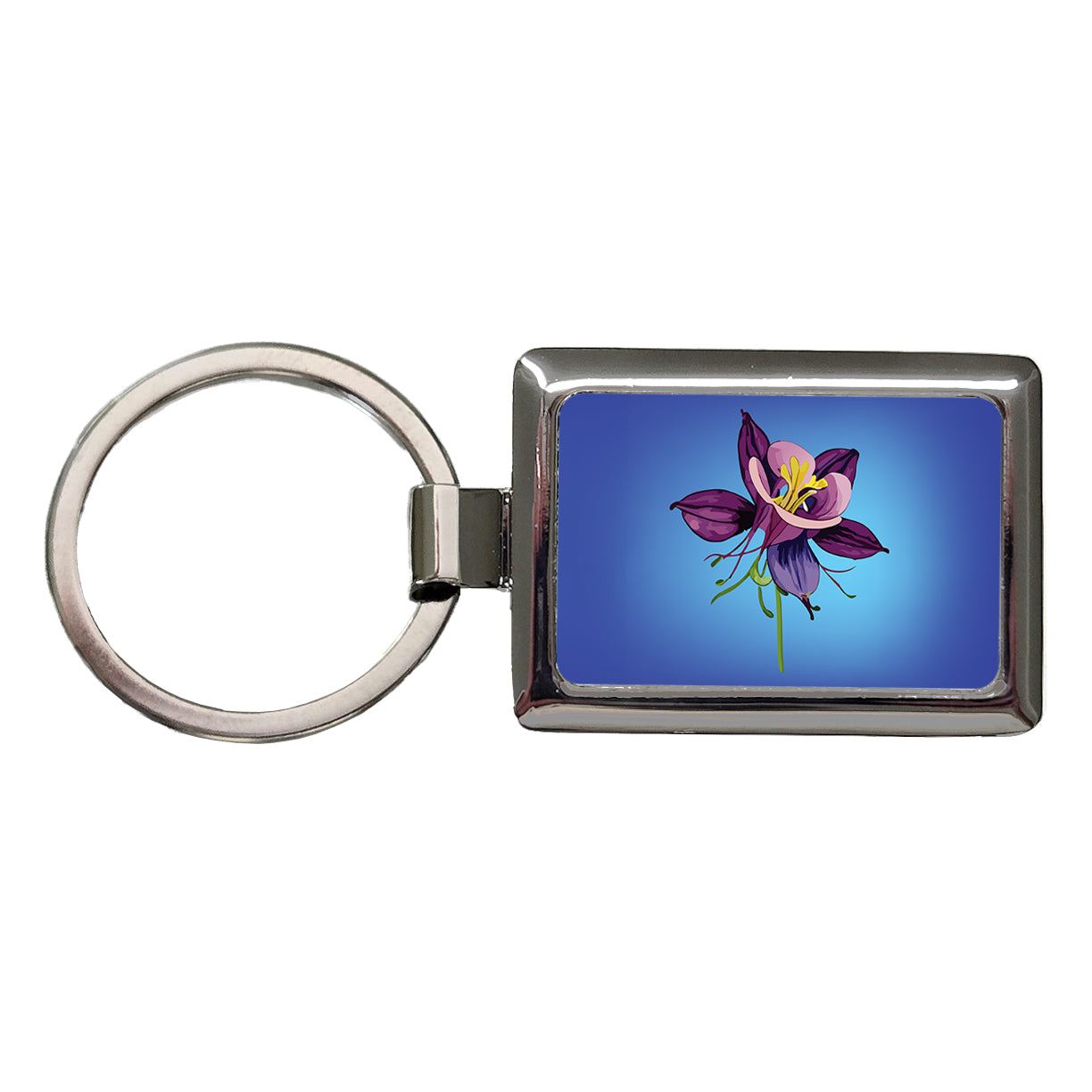 Columbine Flower Watercolor Purple Rectangle Metal Keychain