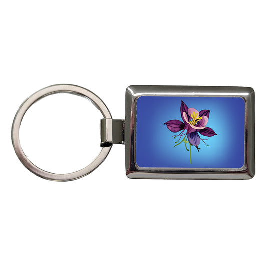 Columbine Flower Watercolor Purple Rectangle Metal Keychain