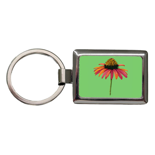 Coneflower Flower Watercolor Rectangle Metal Keychain