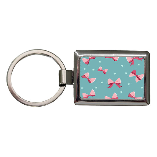 Coquette Pink Bows Scattered Rectangle Metal Keychain