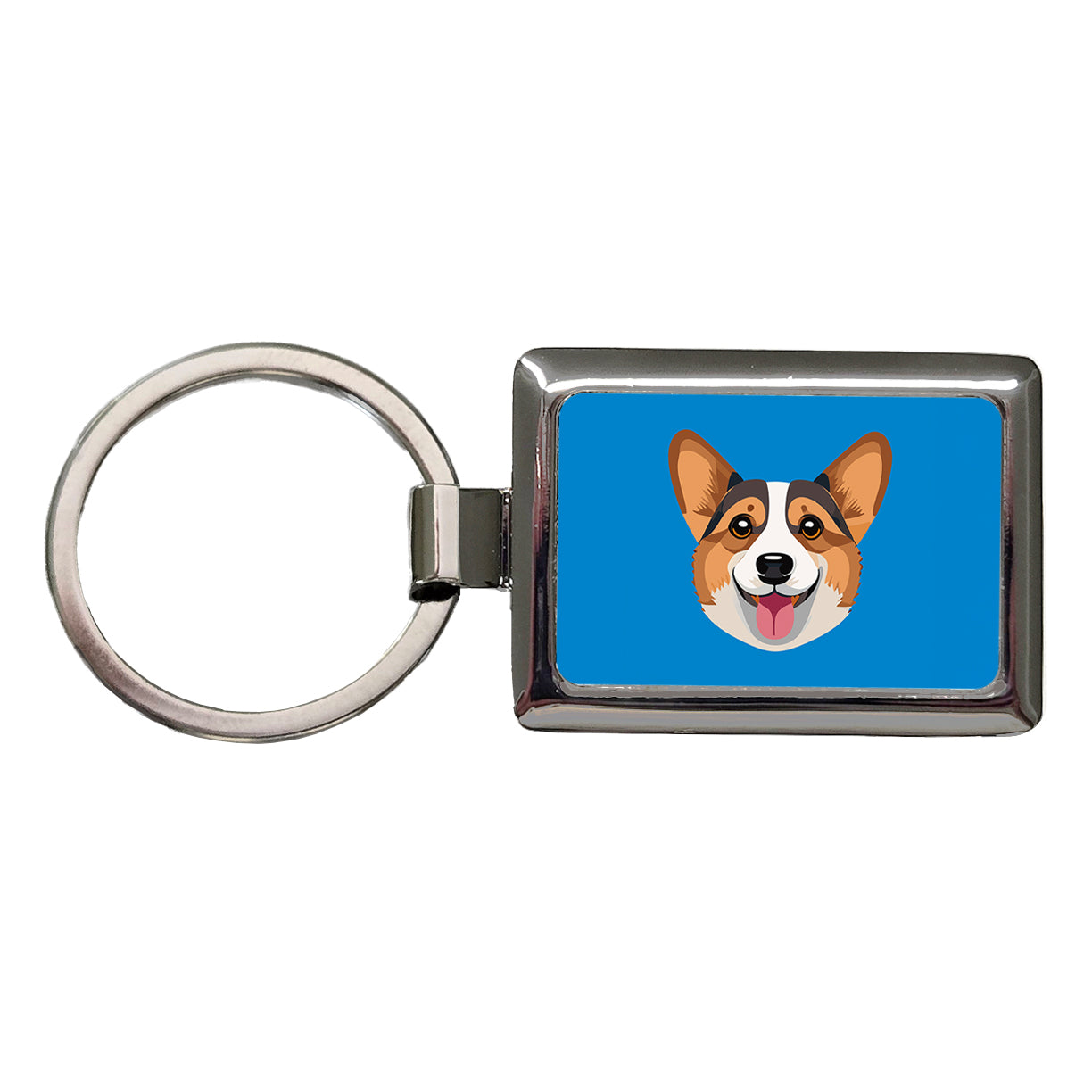 Corgi Dog Face Cute Rectangle Metal Keychain