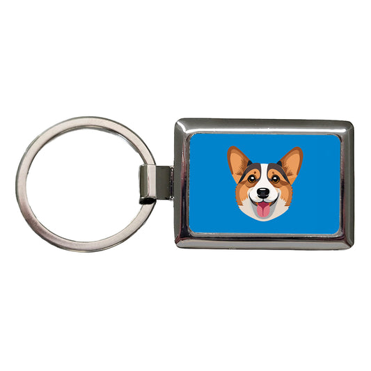 Corgi Dog Face Cute Rectangle Metal Keychain