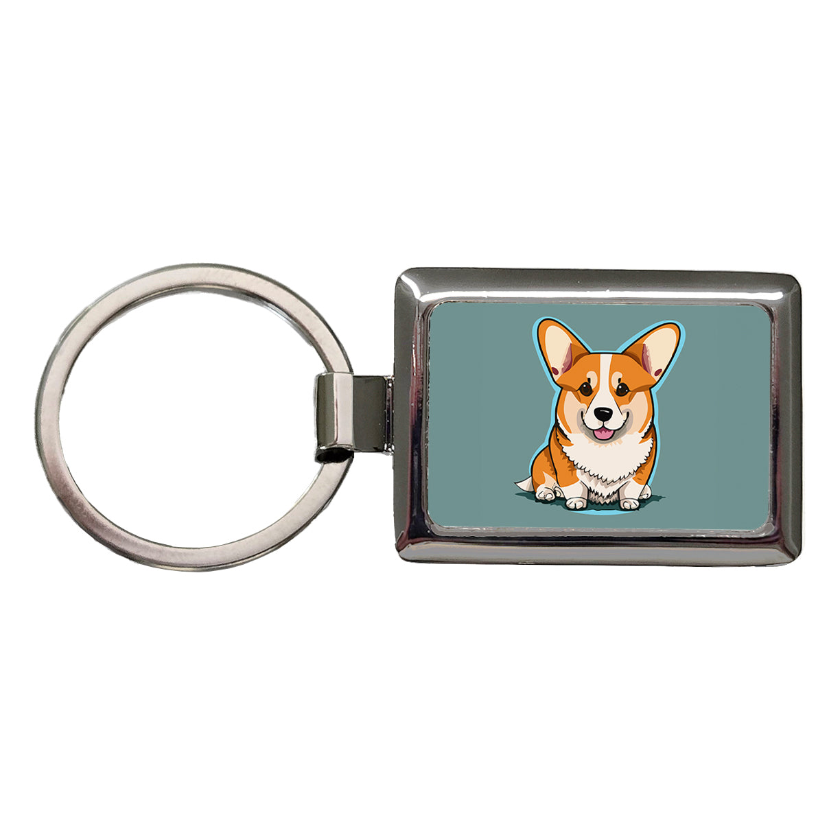 Corgi Dog Sitting Rectangle Metal Keychain